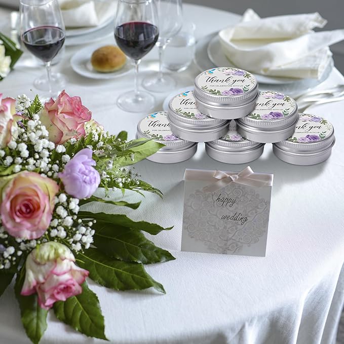 MTLEE 50 Pcs Purple Floral Wedding Candles Gift Favors for Guests 1 Oz Lavender Scented Soy Wax Aromatherapy Candle Favors for Bridal Shower Rustic Wedding Party Guests(Purple Flowers)
