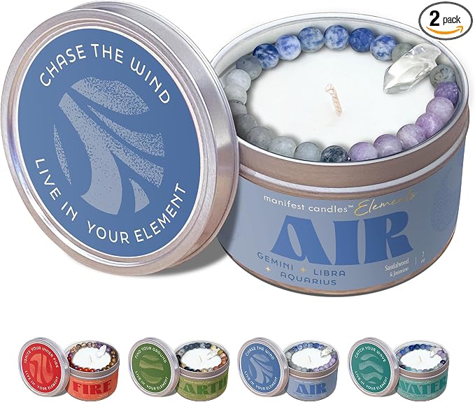 Zodiac Air Aquarius Gemini Libra Gifts for Women Crystal Candle, 45 Hour Burn, Zodiac Astrology Gifts Meditation Candle Healing with Crystals, Spiritual Manifestation Healing Stones Bracelet