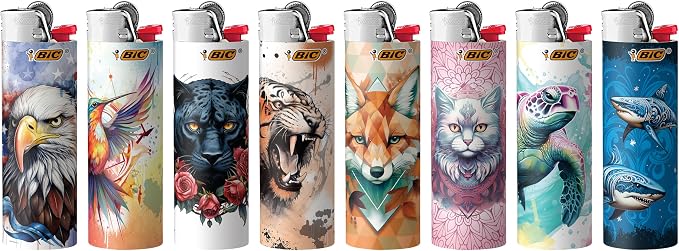 BIC Maxi Pocket Lighters, Safe and Reliable, Cool Tattoo Designs for Everyday Use, Tattoo Collection, 8-Pack
