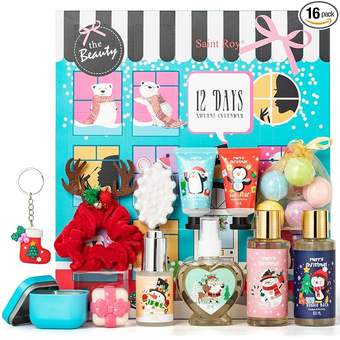 16Pcs Advent Calendar Christmas Gifts for Women & men - Large 2026 Gift Box | Bath and Body Gift for Christmas, Sister, Gift Baskets Set for New Year Gift, Christmas Spa Gift Basket for Women & Men