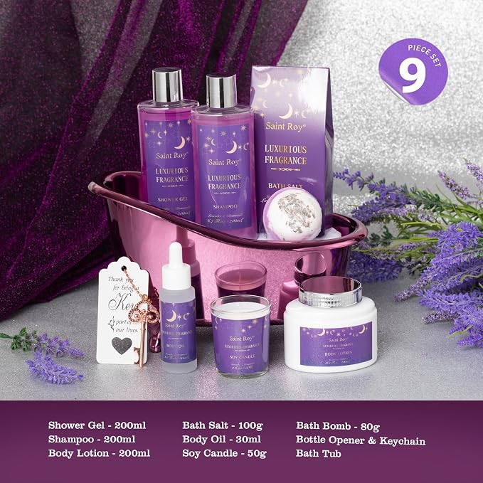 Spa Gift Basket Bath Basket Spa Kit Spa Gifts for Women, Bath and Body Basket Set 10pcs Self Care Kit Lavender Scent Birthday Gifts Skin Care Set, Christmas Gifts, Beauty kits Bridal Shower