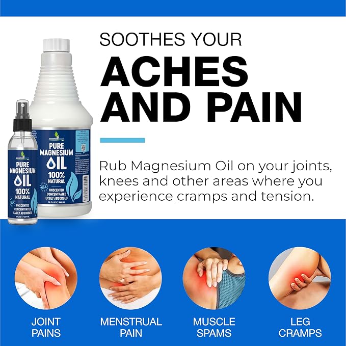 Pure Magnesium Oil Spray 32oz - Topical Magnesium Spray for Sleep & Feet - Extra Strength - USP Grade - 100% Natural and Organic Oil for Muscle Pain & Cramps - No Sprayer Included - Made in USA