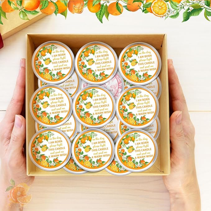 MTLEE 24 Pcs Mandarin Orange Baby Shower Party Favors Candles Lavender Scented Baby Shower Favors for Guests Rustic Tealights Candles Gender Reveal Return Gifts (1.2 oz, Orange)