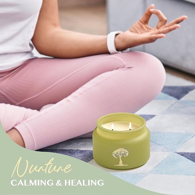 Palo Santo Meditation and Yoga Candle for Cleansing and Protection - 50 Hour Clean Burning Soy Wax - 2-Wick Spiritual Aromatherapy Smudge Candle with Guided Materials -9.5oz