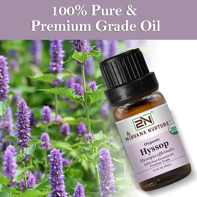 Hyssop Essential Oil, USDA Certified Organic, 100% Pure Undiluted, Aromatherapy Oil for Diffuser, Hair & Skin Care