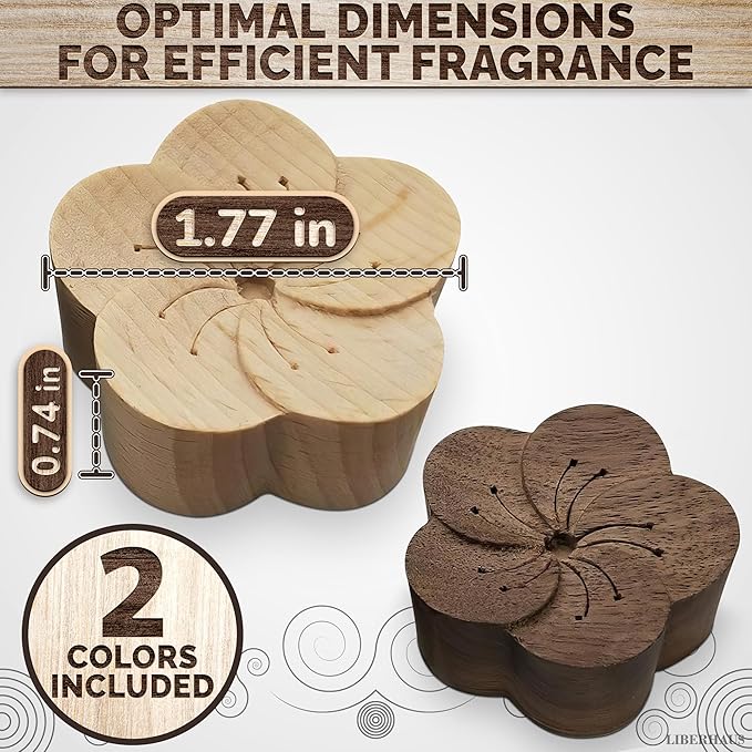 2 Pcs Car Essential Oil Diffuser Vent Clip – Reusable Oil-Absorbing Wooden Flower for Custom Scent, Essential Oil Diffuser for Car with Magnetic Hold – Vintage Air Freshener for Refreshing Your Space