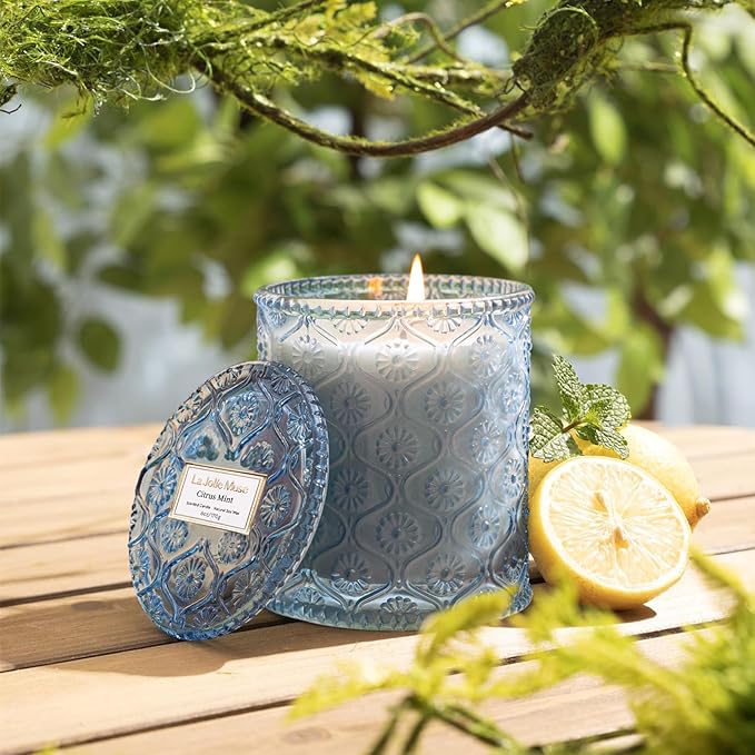 LA JOLIE MUSE Citrus Mint Scented Candles for Home, Natural Soy Wax, 40 Hrs | Luxury Bule Jar Candle, Clean Non Toxic, Gift for Women & Men, Decorative Fresh Candles, Spring Summer Candles, Bergamot Yuzu
