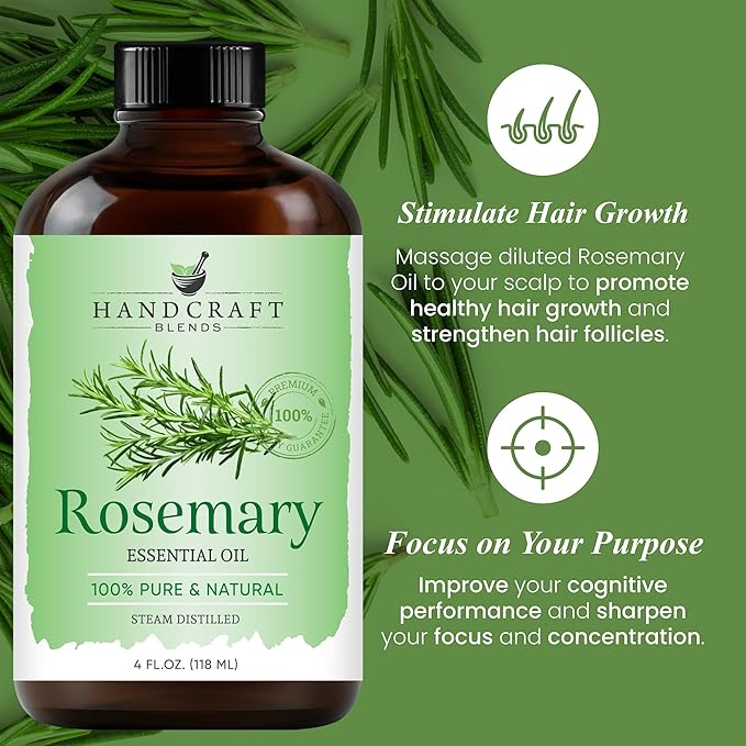 Handcraft Blends Focus & Spirit Set: Rosemary and Frankincense Essential Oils – (2 x 4 Fl Oz) – 100% Pure & Natural – for Diffuser, Aromatherapy, and DIY Projects