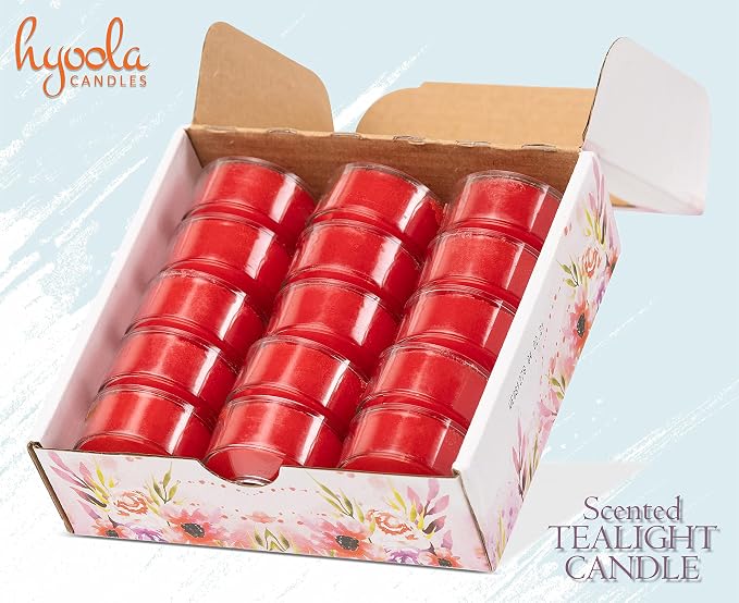 HYOOLA Scented Tealight Candles - Clear Cup - Strawberry Tealight Candles Scented - 6 Hour Burn Time - 15 Pack - European Made