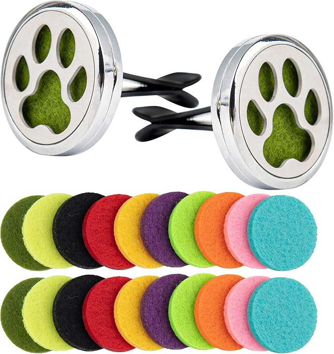 Framendino, 2 Pack Dog Paw Print Locket for Essential Oil Diffuser with 20 Felt Refill Pads