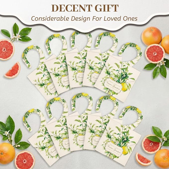 24 Pack Grapefruit Sachets for Drawers and Closets, Fresh Scents Sachet Packets Vibrant Closet freshener and Drawer Deodorizers, with 10 Reusable Hanging Bags