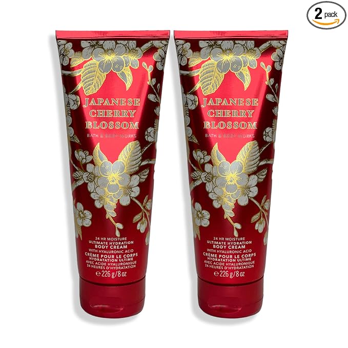 Bath and Body Works Japanese Cherry Blossom Body Cream Ultimate Hydration Gift Set For Women 2 Pack 8 Oz. (Japanese Cherry Blossom)