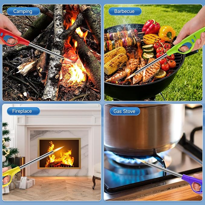 4 Packs Lighters, Candle Lighter Long Lighters, Soft Flame, Refillable Butane Lighter with Long Stems and Adjustable Flame for Camping Fireplace Party BBQ Grill Grill Kitchen (NOT PREFILLED)