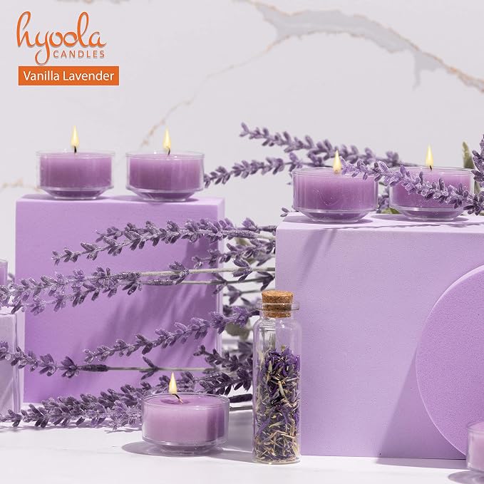HYOOLA Scented Tealight Candles - Clear Cup - Vanilla Lavender Tealight Candles Scented - 6 Hour Burn Time - 15 Pack - European Made