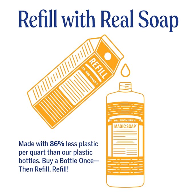 Dr. Bronner's Magic Soap-Pure-Castile Liquid Refill (Citrus, 32 ounce, 1-Pack) - Made with Regenerative Organic Certified Oils, For Body, Hair, Laundry, Pets & Dishes - Concentrated, Vegan, Non-GMO