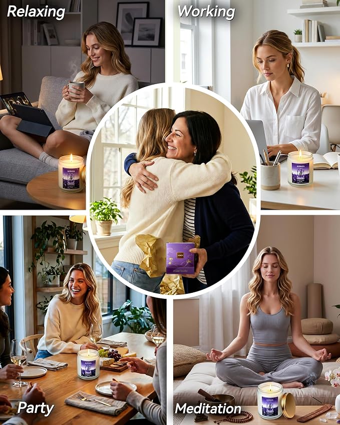Lavender Scented Candles for Women -Aromatherapy Candle, Natural Soy Candles for Home Scented 7oz, Long Lasting Non-Toxic Clean Burning, Mom Birthday Candles Valentines Day Gifts