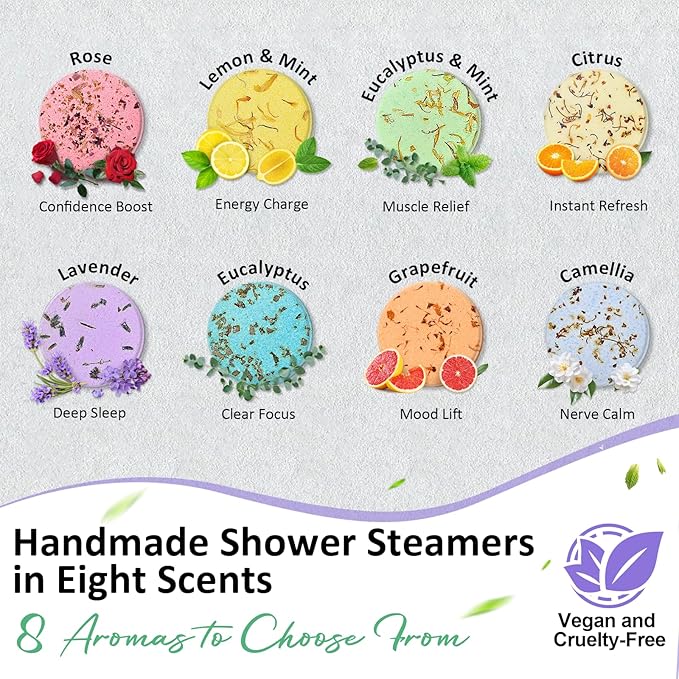 Shower Steamers Aromatherapy Birthday Gifts for Women - 8 Pack Shower Bombs with Natural Essential Oils, Self Care Relaxation Home Spa Gifts for Mom Wife, Teacher Appreciation Gift