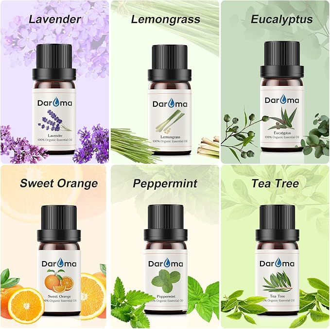 Premium Essential Oil Set - 100% Pure and Natural Aromatherapy Oils - 6-Pack Gift Set with Lavender, Peppermint, Eucalyptus, Tea Tree, Orange, and Lemongrass - 10ml Bottles
