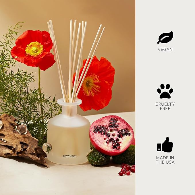Apotheke Luxury Scented Oil Reed Diffuser Liquid Refill (Apricot Red Currant) - Premium Home Fragrance Diffuser Refill Set with Sticks