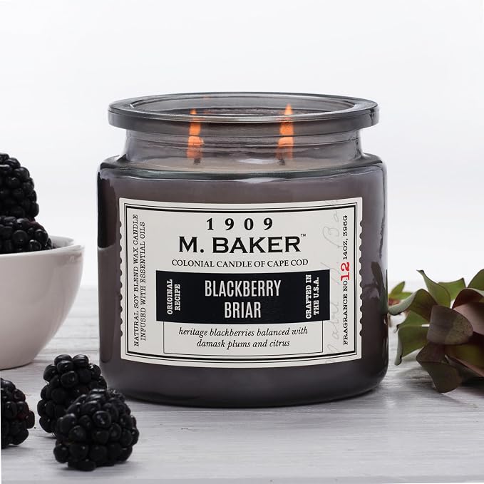 Colonial Candle BlackBerry Briar Scented Jar Candle | 2-Wick Natural Soy Blend Wax Candle for Home | Relaxing Aromatherapy Candle Infused with Essential Oils | M. Baker Apothecary Glass Jar Candle