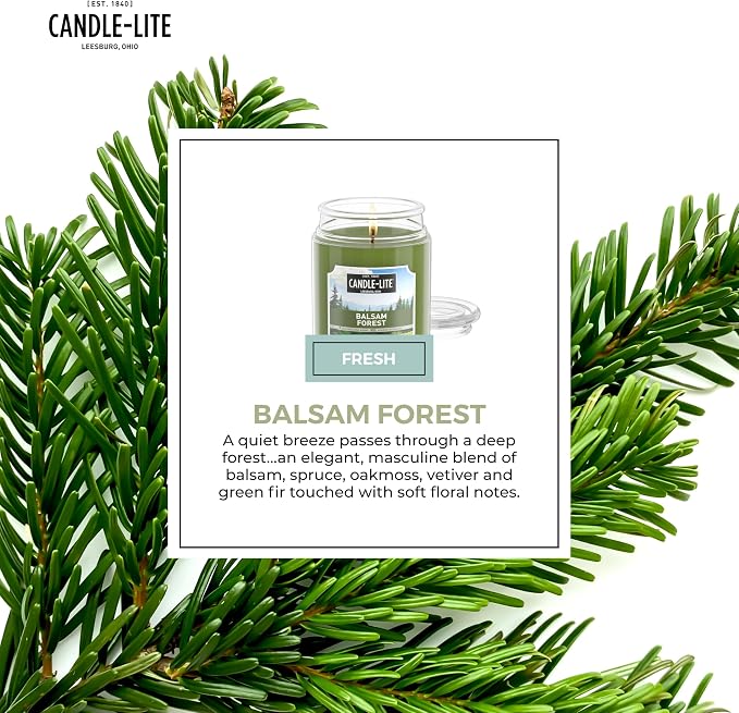 Candle-lite Fall Scented Candles, Balsam Forest Fragrance, 18 oz Jar, Proudly Poured in USA, Aromatherapy Candle, Single-Wick with 110 Hours of Burn Time, Perfect for Creating a Refreshing Ambiance