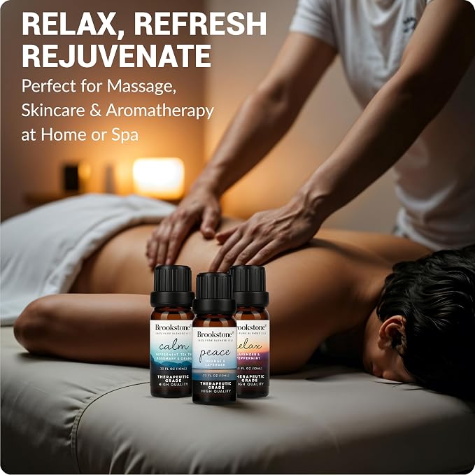 Brookstone Essential Oil Blends Sleep Collection | Organic Essential Oil Set for Aromatherapy Diffuser, Massage Oil and Candle Scents | 3-Pack 10ml Bottles
