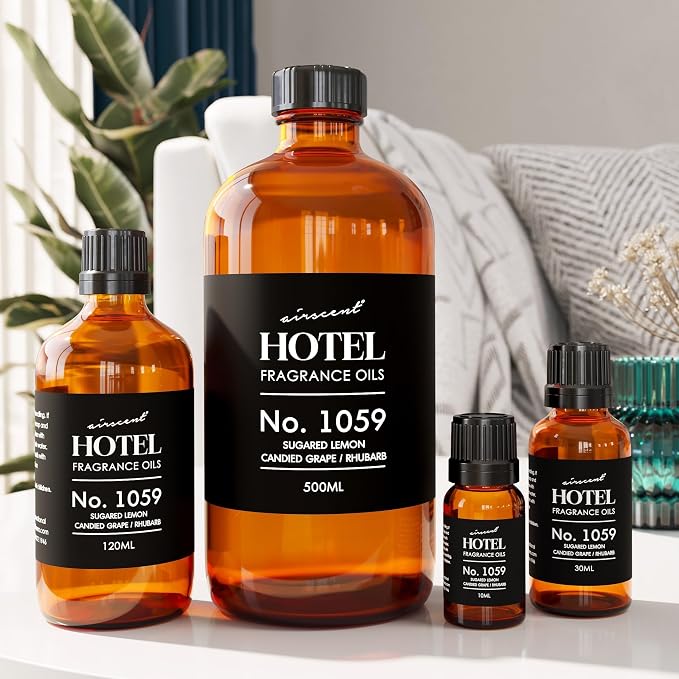 AirScent Hotel Diffuser Oil No. 1059 Inspired by the Hotel Scent Renew - Sugared Lemon Candied Grape Rhubarb - Fragrance Oil for Ultrasonic and Waterless Diffusers and Crafting - 10 mL, 0.34 fl oz