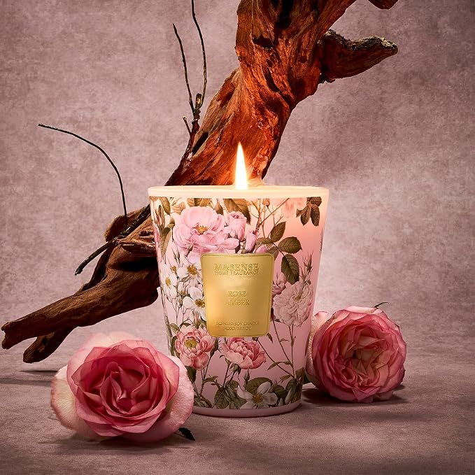 M&SENSE Extra Large Rose Amber Scented Candle, 3-Wick 35oz 150H Natural Soy Wax Aromatherapy Candle, Home Fragrance Housewarming Gifts