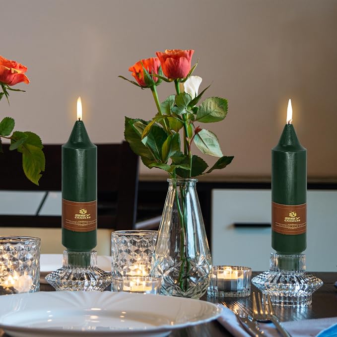 Hunter Green Taper Candles Unscented Tapered Candlesticks 5 Inch Dinner Candle 4 PCS Smokeless Candle for Christmas Household Wedding Home Decor