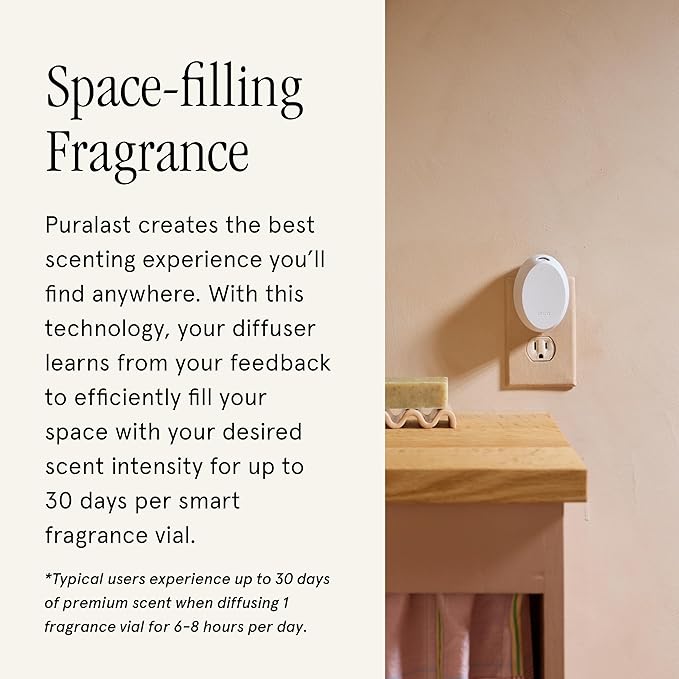 Pura Home Mini Fragrance Diffuser for Small Spaces Adjustable Smart Home Device with LED Light & Automatic Vial Detection - Includes 1 Scent Refill - Lemon