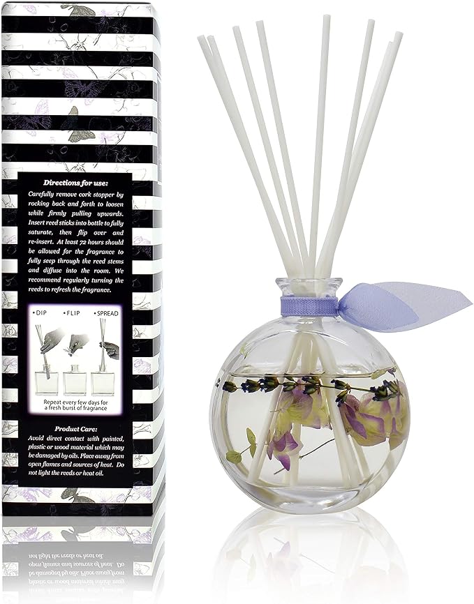Reed Diffuser Set, Spa Lavender Scented Oil Diffuser with Sticks, Home Fragrance Accessories for Bathroom Shelf Decor, Aroma Diffusers for Home or Office Desk, USA Made