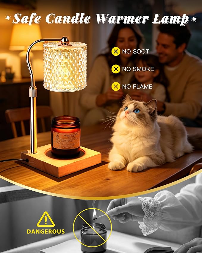 Candle Warmer Lamp with Timer Dimmer Adjustable Height, Mothers Day Gifts for Mom, Birthday Gifts for Women, House Warming New Home Decor, Electric Wax Warmer for Jar Candles, Gold