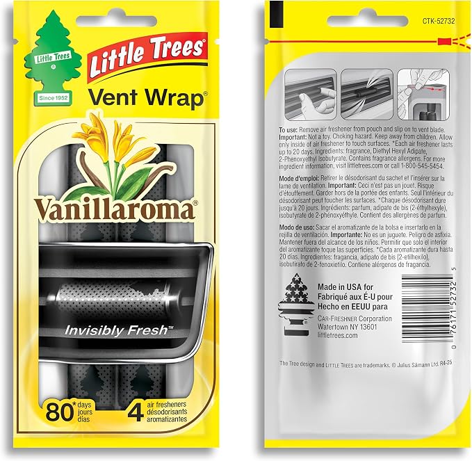 LITTLE TREES Car Air Freshener | Vent Wrap Provides Long Lasting Scent, Invisibly Fresh | 16 Air Fresheners | Vanillaroma