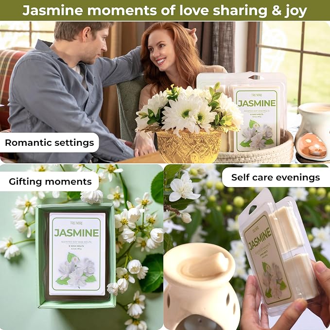 TRUMIRI Jasmine Scented Wax Melts - Made with Non Toxic Soy Wax and Essential Oils - Long Lasting Strong Scent Pet Safe Floral Candle Wax Cubes Tarts for Warmers