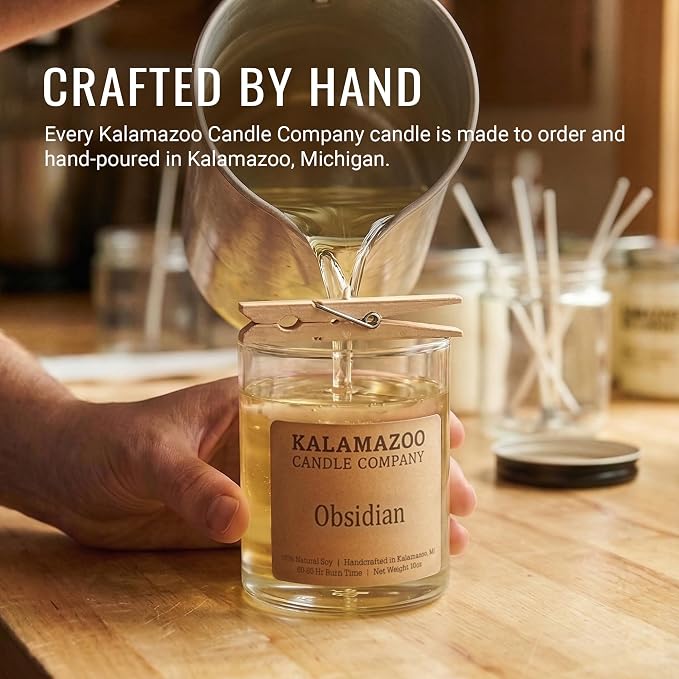 Kalamazoo Candle Company Hand-Poured Soy Wax Candle – 10oz Classic Jar, 60-80 Hour Burn Time – Made in USA, Highly Scented, Phthalate-Free (Obsidian)