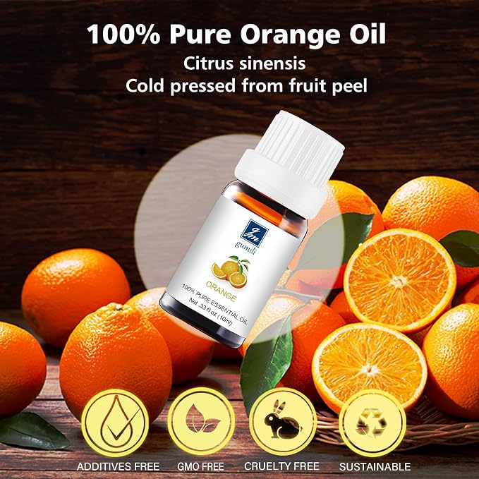 GM Gumili Orange Essential Oil - Pure Organic Oil for Skin, Hair, Diffuser, Spray, Cleaning, Body Massage - Orange Fruit Scent, 10mL