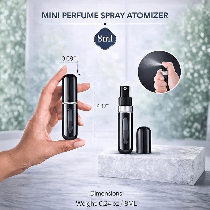 4 Pcs Refillable Perfume Atomizer, Travel Perfume Bottle Refillable and Leak-Proof, Portable Empty Cologne Atomizer, Mini Refillable Perfume Bottle for Pocket, Easy to Refill Decant Sprayer (8 ml)
