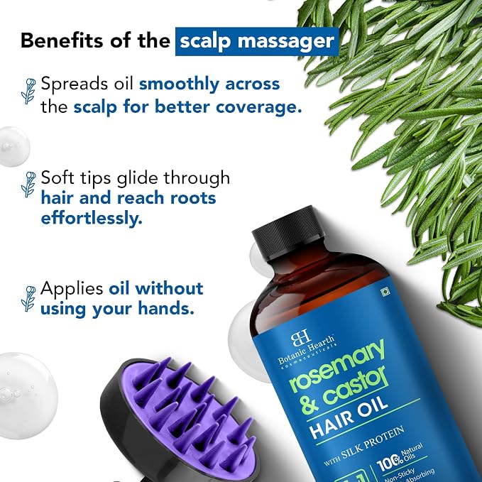 Botanic Hearth Hair Oil for Hair Growth | Strengthening Dry, Frizzy, Damaged Hair & Scalp Treatment | No Parabens or Harmful Sulfates | All Hair Types | Rosemary Castor Hair Oil - 4 Fl Oz
