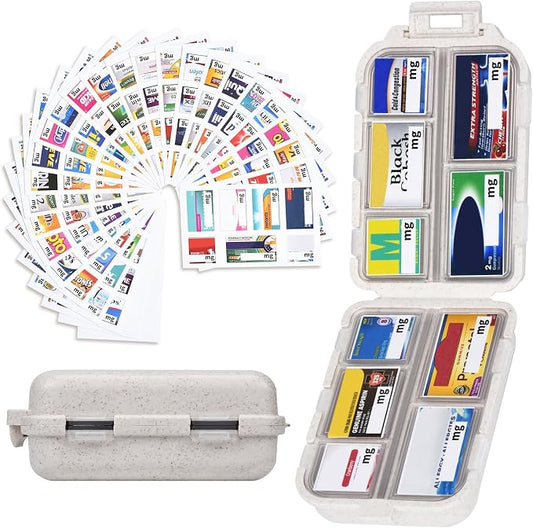 Large Medicine Pill Organizer with 189 Labels, Travel Medicine Kit Travel Pill Case Purse Organizer Pill Organizer for Purse (Beige, 1 Pack)
