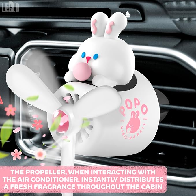White Rabbit Pilot Car Air Freshener Vent Clip – Airplane Car Freshener | Easy Clip-On, ABS+PP | Rotating Propeller for Eliminating Odors, Long-Lasting Fragrance & Fun Addition to Your Vehicle