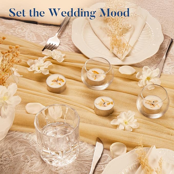 Crenovo 16 Pcs Tea Lights Candles with Dried Vanilla Flowers, Scented Tealight Candles Soy, 6-7 Hours Burning Candles Bulk for Weddings,Small Tea Light for Home, Spa
