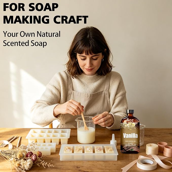 Vanilla Essential Oil, Vanilla Oil 4 Fl Oz 120ml for Diffuser Yoga Soap & Candle Making – with 0.33 Oz Roller Ball & Dropper YHSESSE Essential Oils