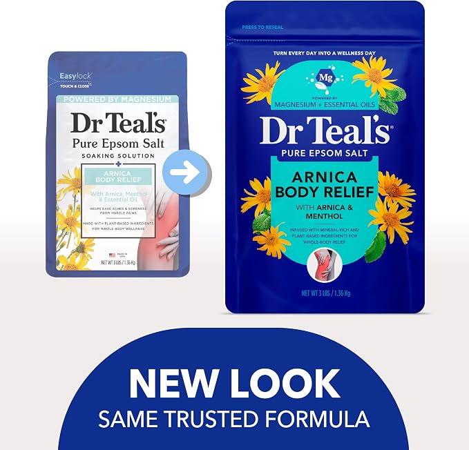 Dr Teal's Arnica Body Relief Epsom Salt Magnesium Soak with Menthol & Essential Oils, Muscle Recovery, 3 lbs