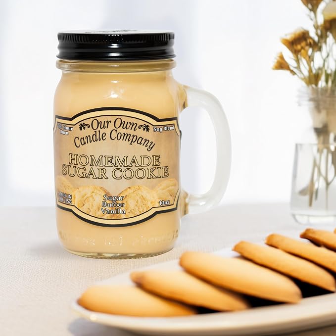 Our Own Candle Company Homemade Sugar Cookie Scented Mason Jar Candle, 100 Hour Burn Time, Made in the USA - 13 Ounces