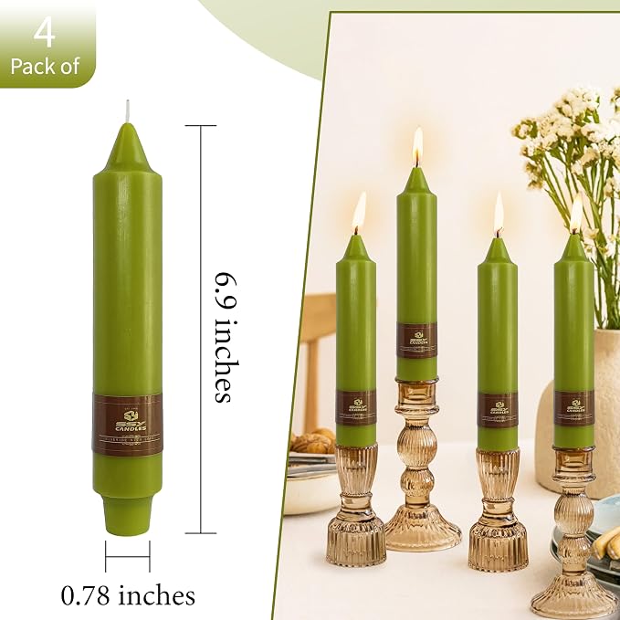 Grass Green Taper Candles Unscented Tapered Candles 7 inch Short Tapered Candle Ideal as Dinner Candles Smokeless Long Burning Candlesticks for Weddings Dinner Party Home Decor