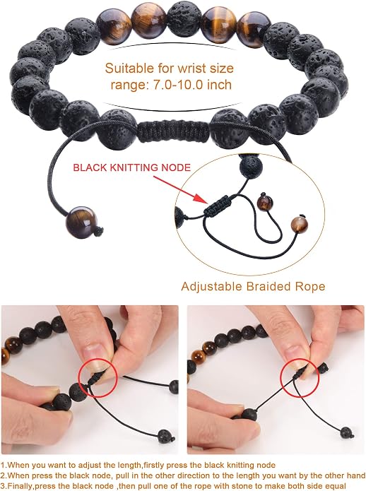 Tatuo 4 Pcs Lava Rock Bracelet for Men Bead Chakra Essential Oil Diffuser Bracelets Jewelry Gift(Style E)