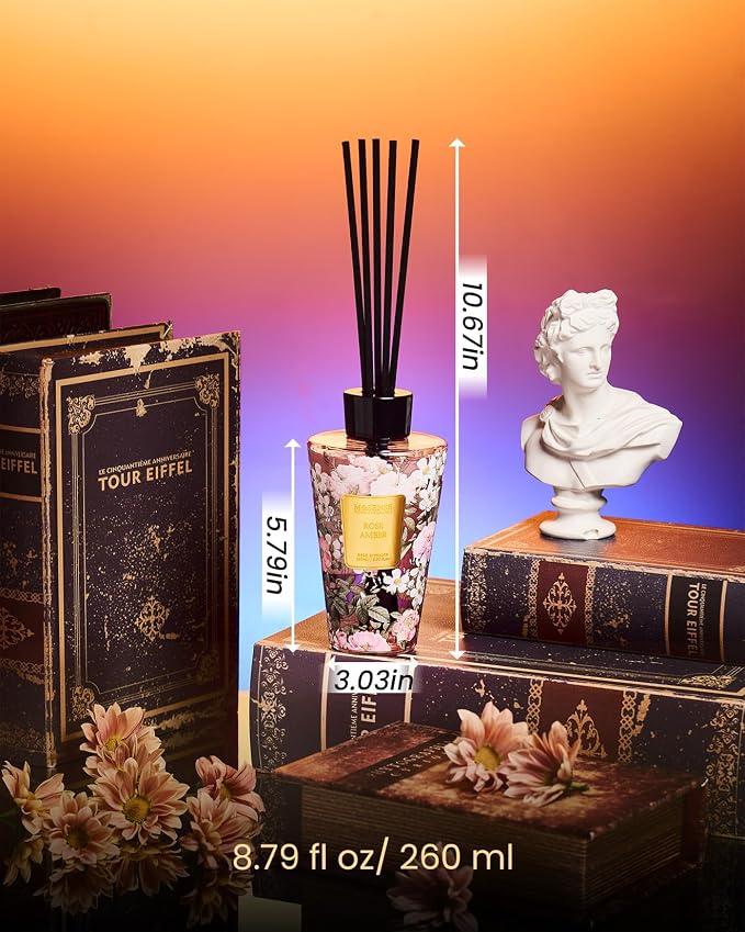 M&SENSE Rose Amber Reed Diffuser Set - 8.79fl oz Home Fragrance Non-Toxic Essential Oil Diffuser with All Natural Sticks, Air Freshner Gifts for Bathroom Bedroom Office Home Decor