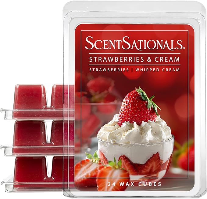 ScentSationals Strawberries & Cream Scented Wax Melts - Strawberry & Whipped Cream, 10oz (24 Cubes)