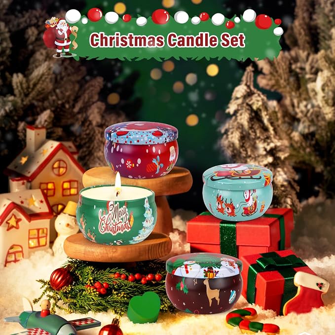 Christmas Candles Set - 4 Pack Christmas Candles Scented Gift Set, Christma Scented Candles Gift for Women, Aromatherapy Soy Candle for Home Scented, Winter Holiday Scented Candles