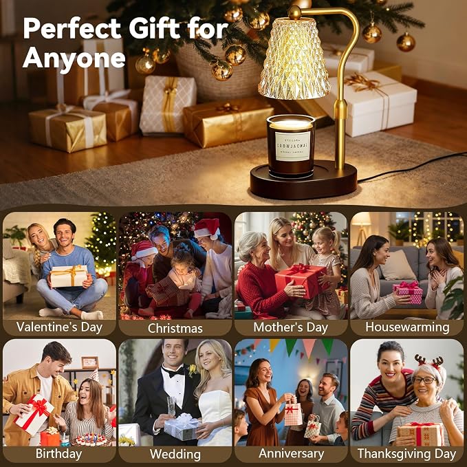 Candle Warmer Lamp with Timer Dimmable, Birthday Gifts for Women Mom, House Warming Gifts New Home Decor, Wax Melt Warmer for Jar Candles with 2 Bulbs